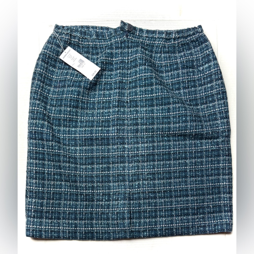 Vintage Karen Scott Tweed Mini Midi Skirt 14 Lined Blue Plaidโ Preppy Business